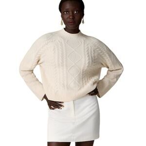 J.Crew Supersoft Cable-Knit Rollneck Sweater Ivory Cream S Merino Wool Blend NWT
